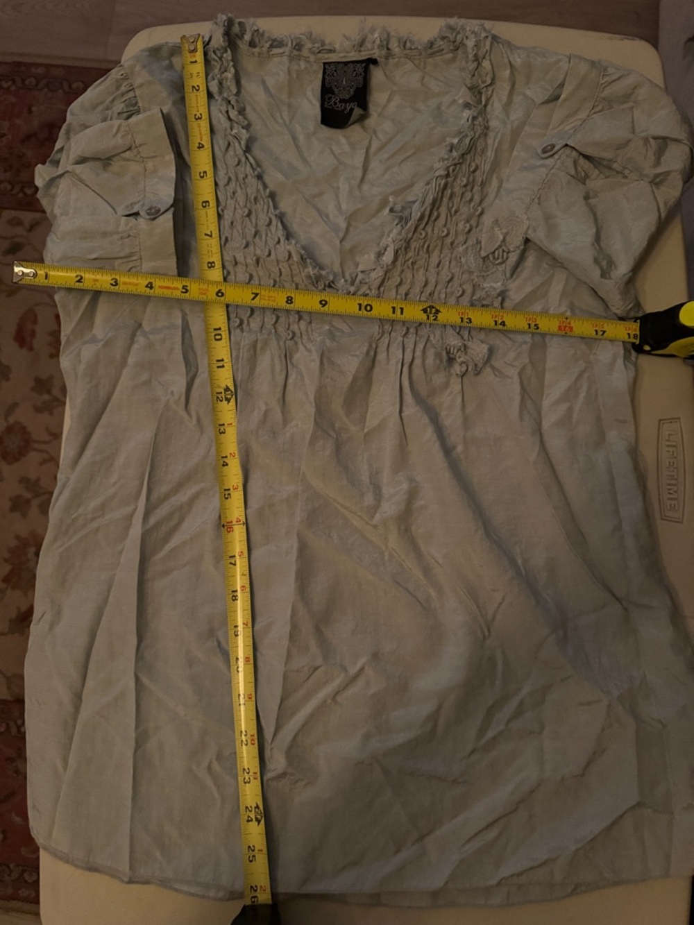 Excellent condition. Boho V-Neck Ruffle-Smock Blouse - Light Gray